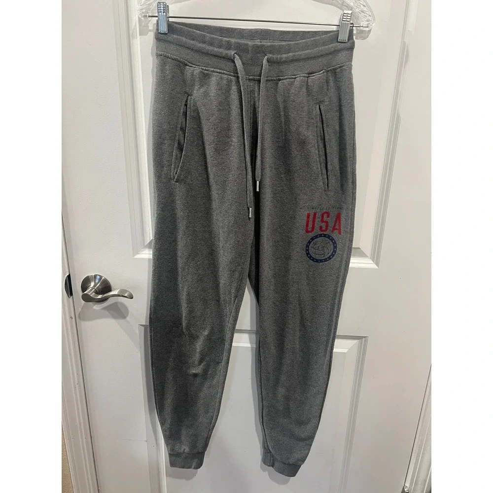 Tultex Men Jogger Sweatpants USA Volleyball Graphic Gray Size M